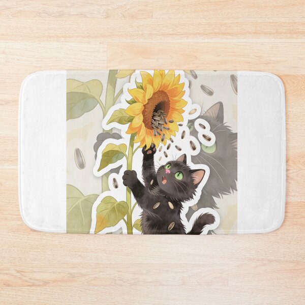 Item preview, Curious Black Cat Stealing Sunflower Seeds designed and sold by OksArtStudio.