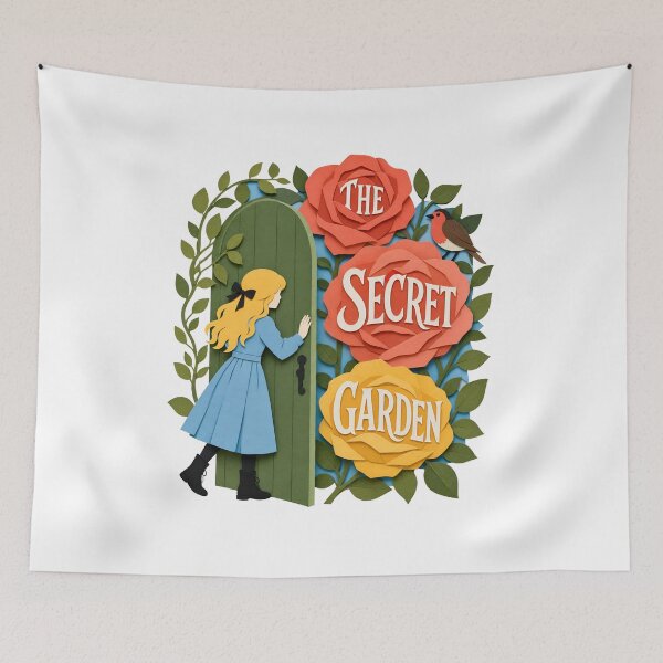 Item preview, The Secret Garden Papercut Silhouette Hidden Green Door Girl designed and sold by Fenay Designs.