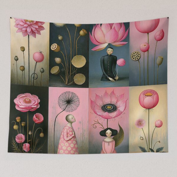 Item preview, Whimsical Pink Botanical Collection — Vintage Folk Art Flowers designed and sold by Creative Nook.