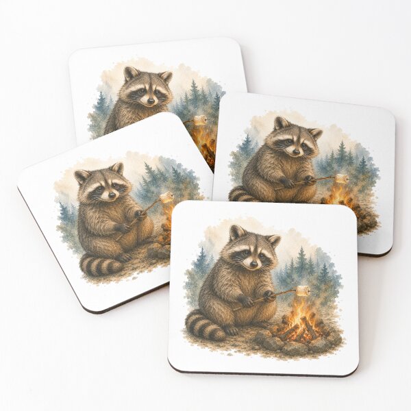 Item preview, Cozy Raccoon Roasting Marshmallows Campfire Night designed and sold by AQUILAKREO.