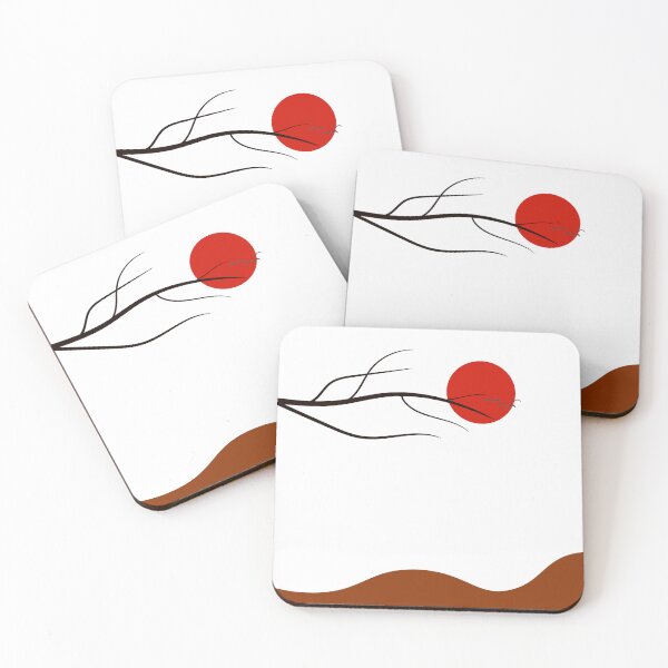 Item preview, Japanese Landscape Red Sun Nature Flat Illustration Minimal Asian Scenic Background designed and sold by niteshRart.