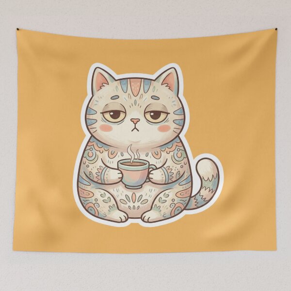 Item preview, Sleepy Coffee Cat Sticker designed and sold by Iampoji.