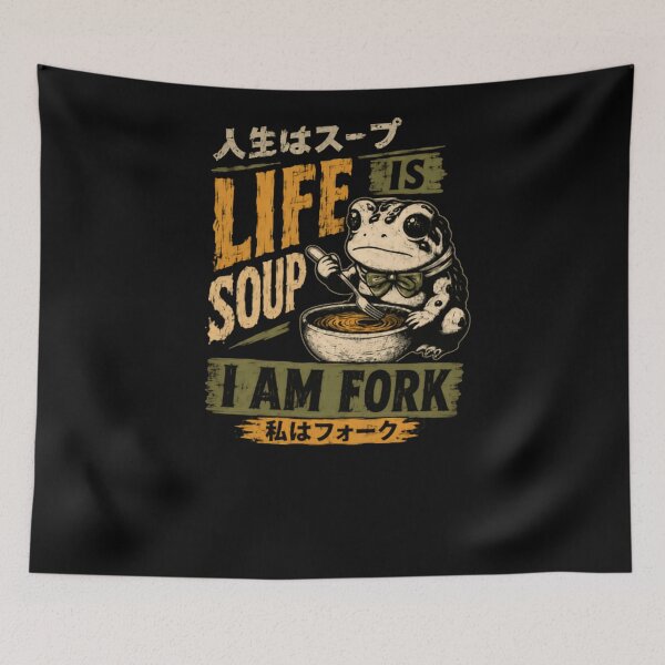 Item preview, Life Is Soup I Am Fork Funny Frog Japanese Saying designed and sold by RetroMini2026.