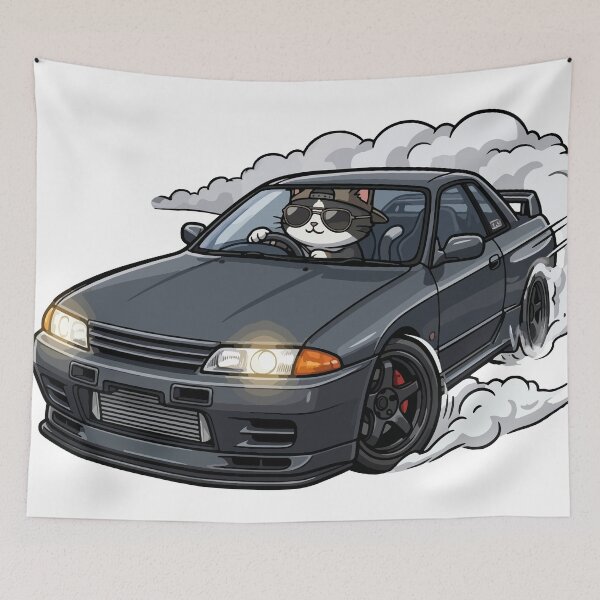 Artikelvorschau, Kawaii Drift Cat GTR R32 JDM Akina Berg entworfen und verkauft von Muri Neko.