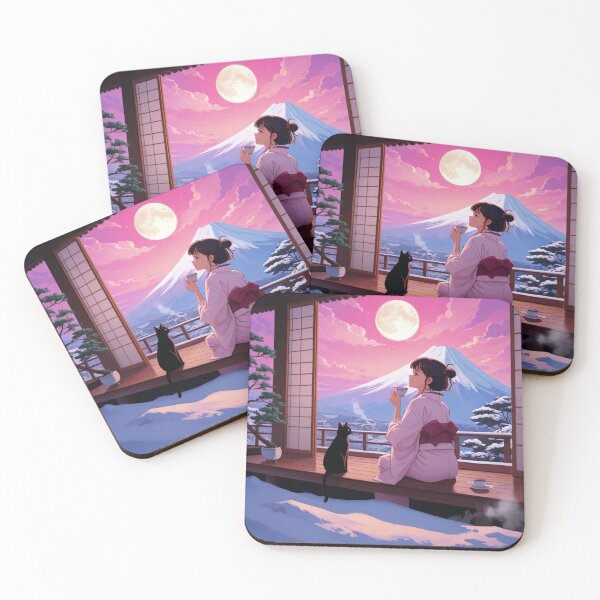 Item preview, Anime Girl and Black Cat Mount Fuji Winter View designed and sold by BLUESKY11a.