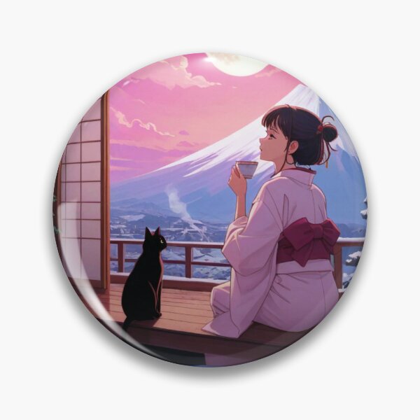 Item preview, Anime Girl and Black Cat Mount Fuji Winter View designed and sold by BLUESKY11a.
