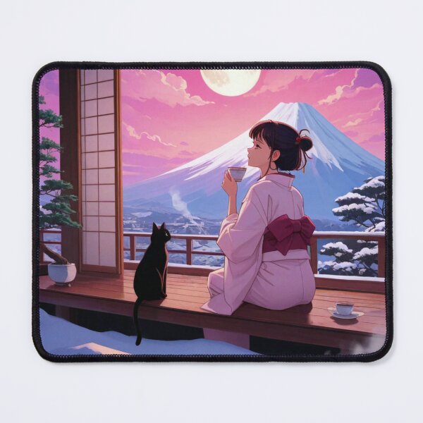 Item preview, Anime Girl and Black Cat Mount Fuji Winter View designed and sold by BLUESKY11a.