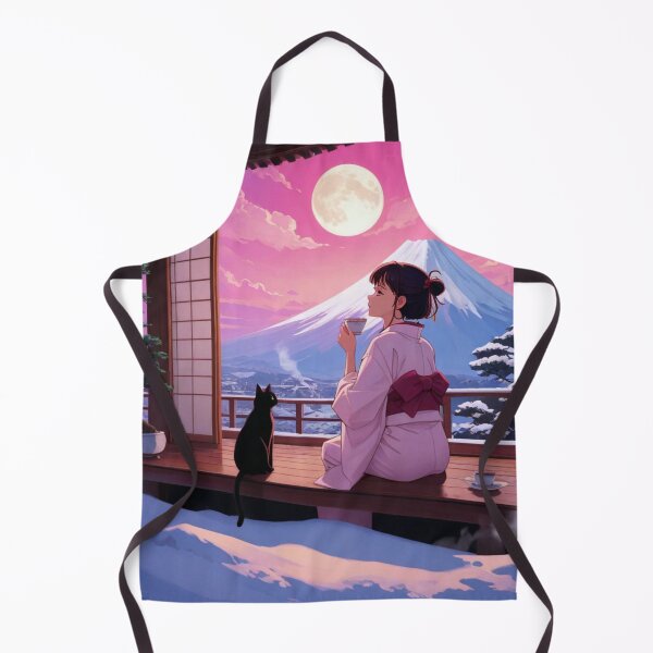 Item preview, Anime Girl and Black Cat Mount Fuji Winter View designed and sold by BLUESKY11a.