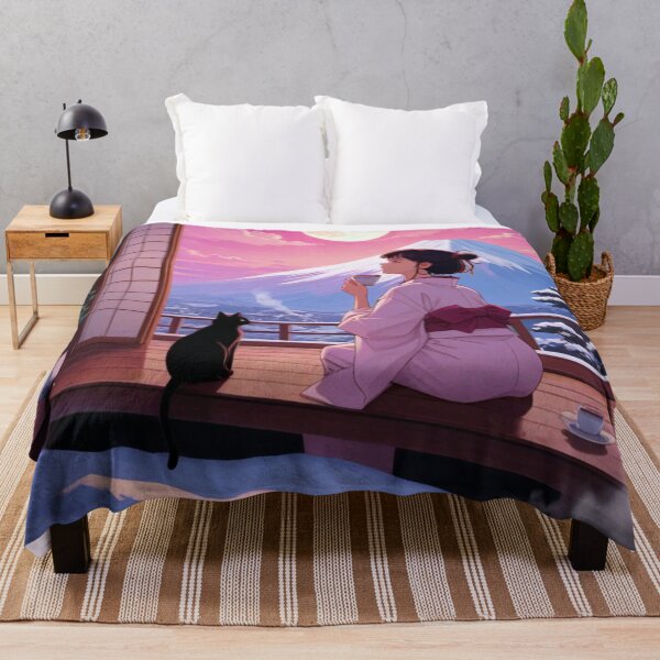 Item preview, Anime Girl and Black Cat Mount Fuji Winter View designed and sold by BLUESKY11a.