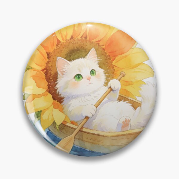 Item preview, White Cat Rowing a Sunflower Boat Pillow designed and sold by OksArtStudio.