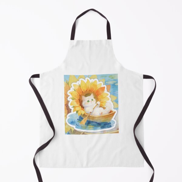Item preview, White Cat Rowing a Sunflower Boat Pillow designed and sold by OksArtStudio.