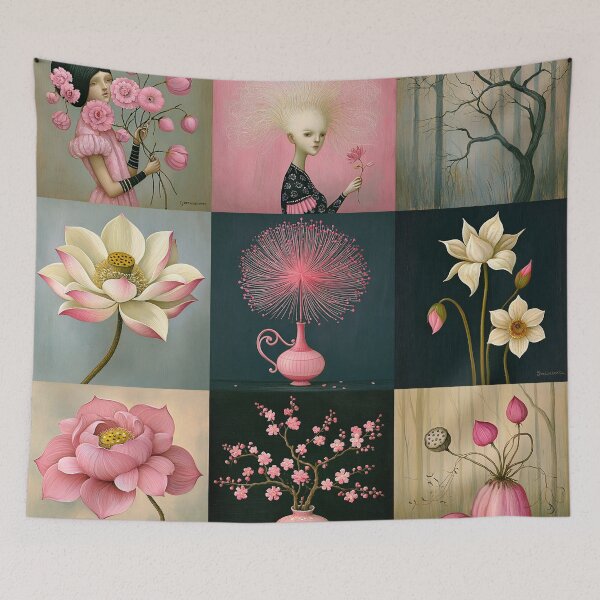 Item preview, Whimsical Pink Botanical  — Vintage Folk Art Flowers designed and sold by Creative Nook.