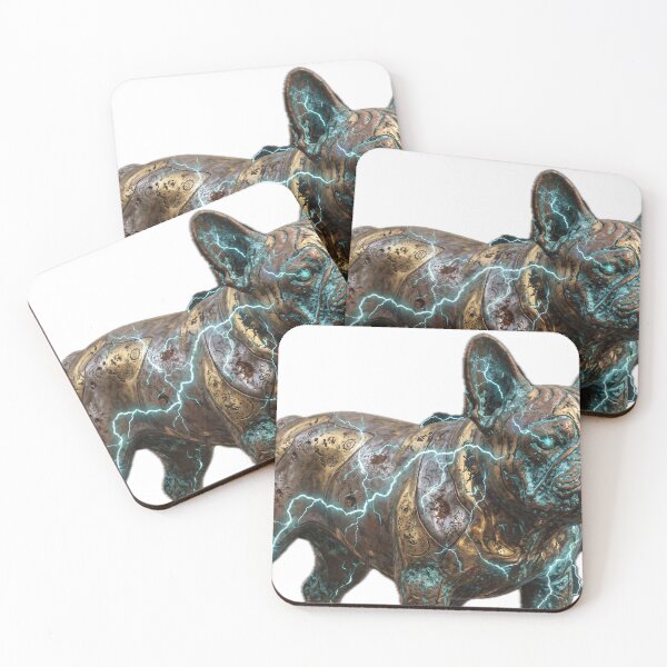 Item preview, Antique Bronze French Bulldog with Electric Energy - Grunge Metal Art designed and sold by miraldymelody.
