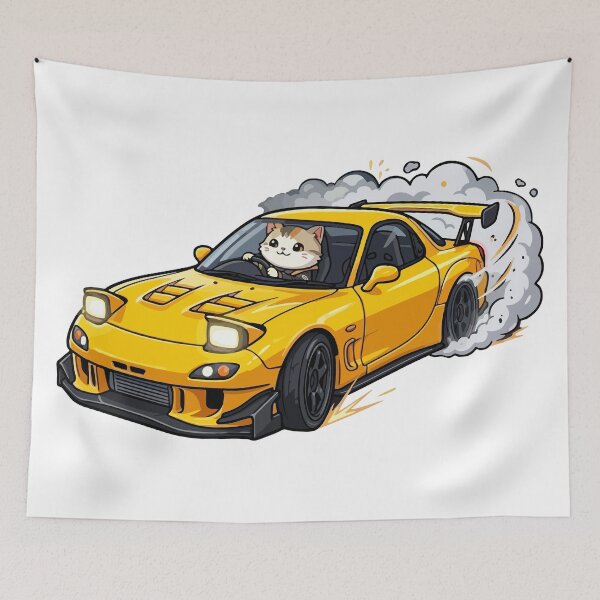 Item preview, Kawaii Drift Cat RX7 JDM Racer Akina mountain designed and sold by Muri Neko.