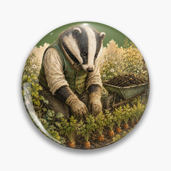 Item preview, Gardening Badger Watercolor Illustration – Cozy Woodland Vegetable Garden Animal Art designed and sold by MagicMakerPh.