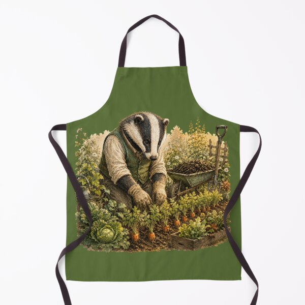 Item preview, Gardening Badger Watercolor Illustration – Cozy Woodland Vegetable Garden Animal Art designed and sold by MagicMakerPh.