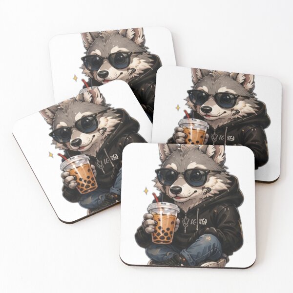 Item preview, Cool Wolf With Bubble Tea designed and sold by DailyDoodlesBySumbul.