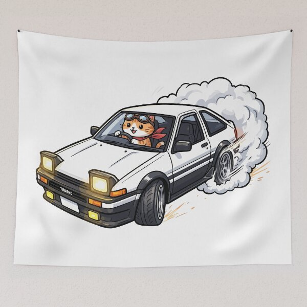 Artikelvorschau, Kawaii Drift Cat AE86 JDM Racer Akina Berg entworfen und verkauft von Muri Neko.