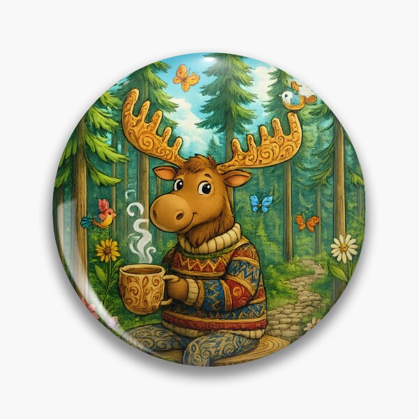 Item preview, Woodland Moose with Coffee | Whimsical Forest Nature Art designed and sold by Clothes With Smiling Animals Walt Gral.