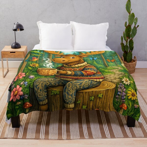 Item preview, Woodland Moose with Coffee | Whimsical Forest Nature Art designed and sold by Clothes With Smiling Animals Walt Gral.