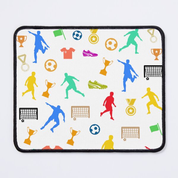 Item preview, Colorful Soccer Icons Pattern | Football Player Silhouettes, Trophy & Ball Seamless Sports Design designed and sold by Faisal Shah.