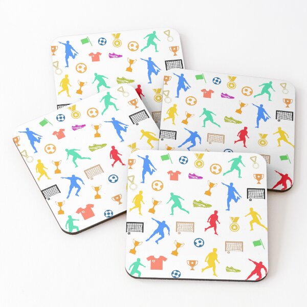 Item preview, Colorful Soccer Icons Pattern | Football Player Silhouettes, Trophy & Ball Seamless Sports Design designed and sold by Faisal  Shah.