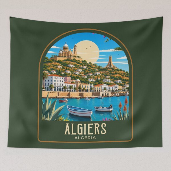 Item preview, Algiers Vintage Travel Illustration designed and sold by HomeLivingCo.