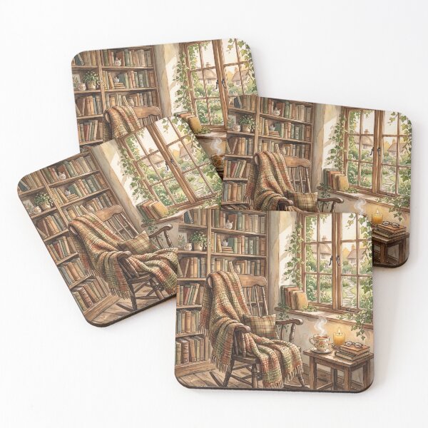 Item preview, Cozy Reading Chair by Bookshelves Rainy Evening Scene | Warm Literary Home Illustration | Candlelit Book Lover Aesthetic Art designed and sold by Softbear Atelier.