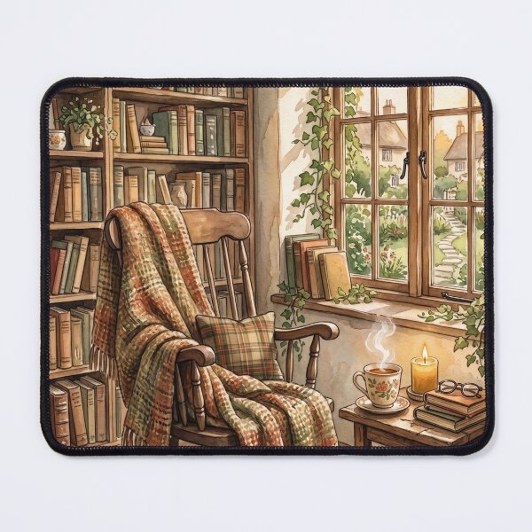 Item preview, Cozy Reading Chair by Bookshelves Rainy Evening Scene | Warm Literary Home Illustration | Candlelit Book Lover Aesthetic Art designed and sold by Softbear Atelier.