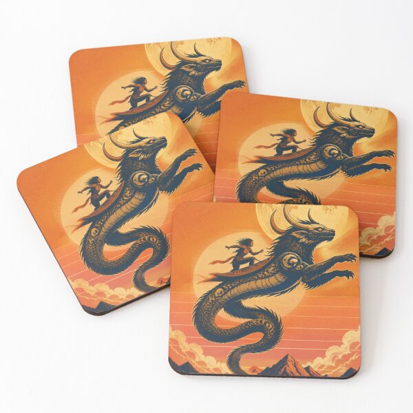 Item preview, Moonbound Dragon Rider | Vintage Fantasy Retro Japanese Style Dragon Art designed and sold by designerTurker.
