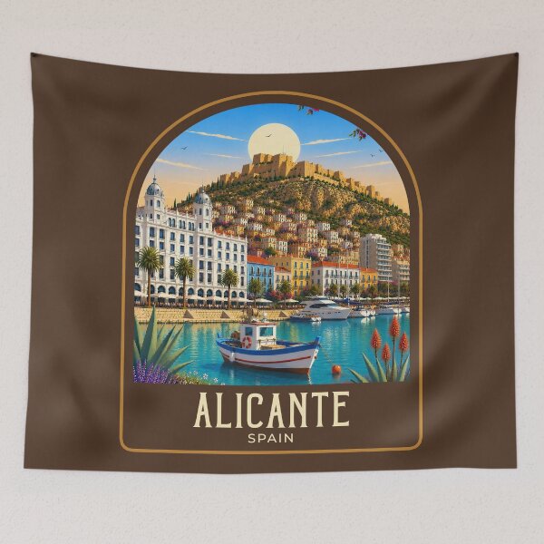 Item preview, Alicante Vintage Travel Illustration designed and sold by HomeLivingCo.