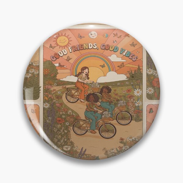 Item preview, Good Friends, Good Vibes |Vintage 70s Friendship Day Retro Bicycle Illustration designed and sold by InspiredCreatives.