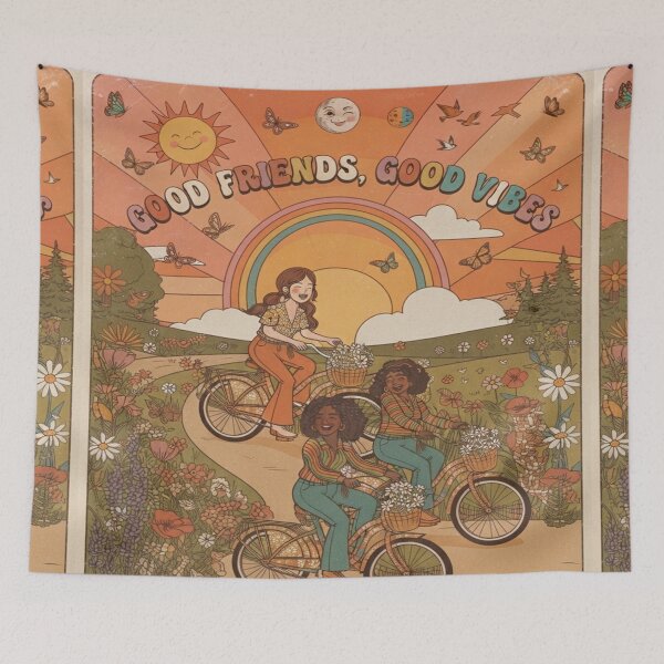 Item preview, Good Friends, Good Vibes |Vintage 70s Friendship Day Retro Bicycle Illustration designed and sold by InspiredCreatives.