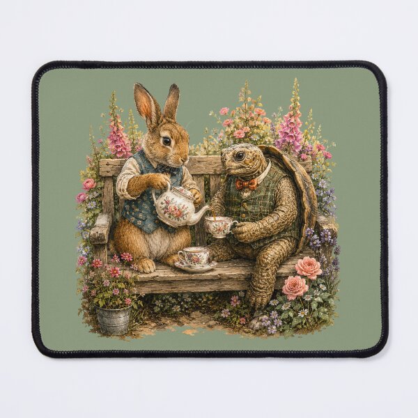 Item preview, Rabbit and Tortoise Tea Party Watercolor – Whimsical Garden Friendship Animal Art designed and sold by MagicMakerPh.
