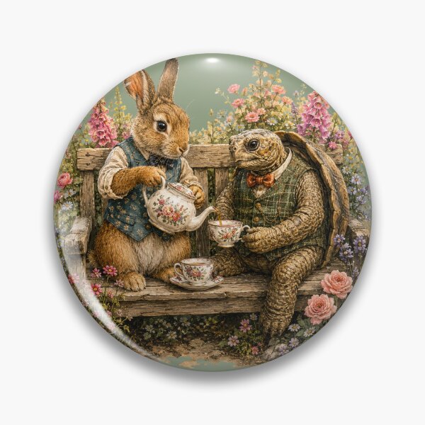 Item preview, Rabbit and Tortoise Tea Party Watercolor – Whimsical Garden Friendship Animal Art designed and sold by MagicMakerPh.