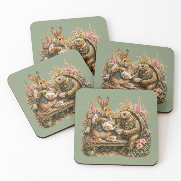 Item preview, Rabbit and Tortoise Tea Party Watercolor – Whimsical Garden Friendship Animal Art designed and sold by MagicMakerPh.