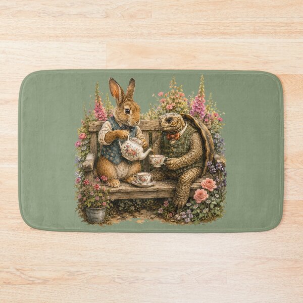 Item preview, Rabbit and Tortoise Tea Party Watercolor – Whimsical Garden Friendship Animal Art designed and sold by MagicMakerPh.
