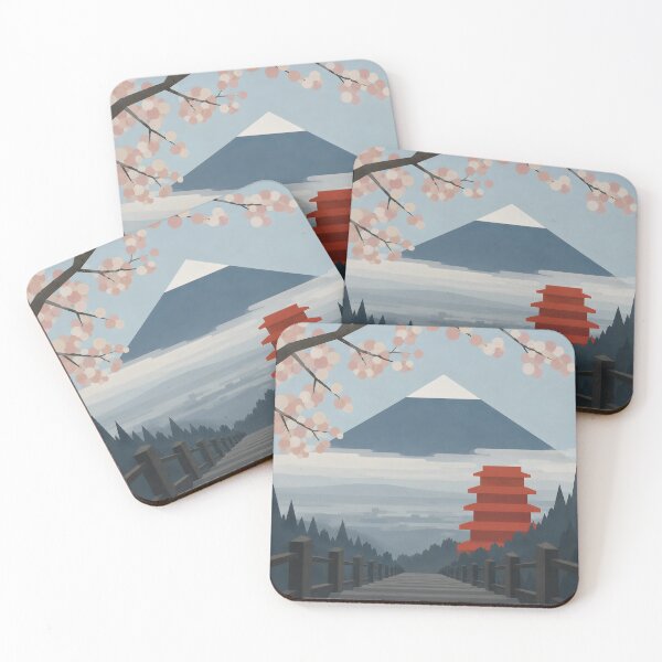 Item preview, Mount Fuji Wall Art – Cherry Blossom Pagoda Minimalist Travel Poster Japan Spring designed and sold by Martin's_Design.