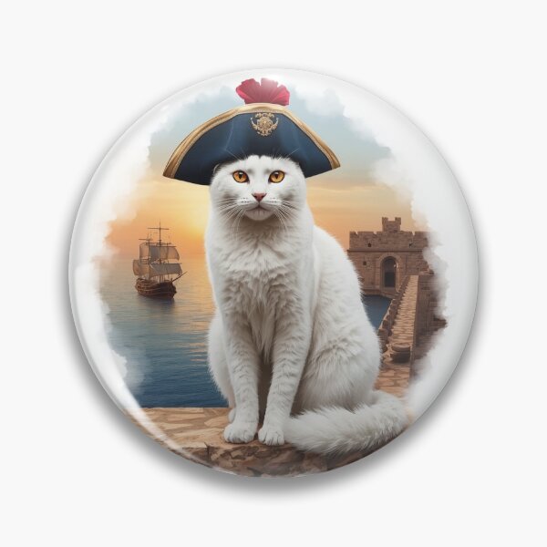 Item preview, Sidi Bou Said White Cat in Barbary Corsair Hat designed and sold by carthagia.