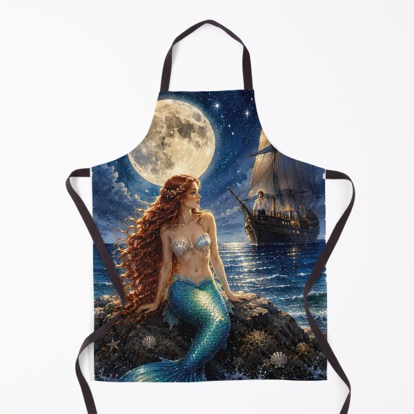 Item preview, Moonlit Mermaid Watching a Sailing Ship | Fantasy Watercolor Art designed and sold by MaryFiremoonArt.