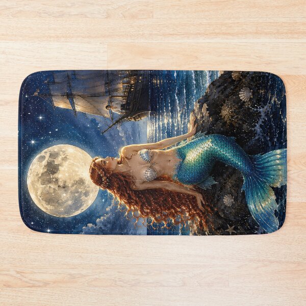 Item preview, Moonlit Mermaid Watching a Sailing Ship | Fantasy Watercolor Art designed and sold by MaryFiremoonArt.