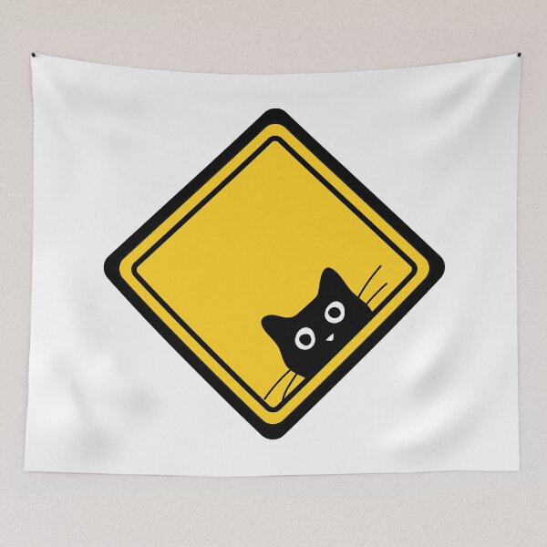 Item preview, Black Funny Sneaky Cat Warning Sign Beware of Cats US Road Sign designed and sold by Artycom.