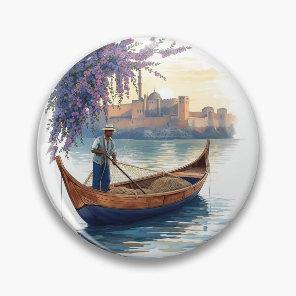 Item preview, Traditional Tunisian Fisherman at Dawn with Bougainvillea Boat designed and sold by carthagia.