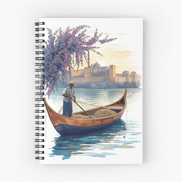 Item preview, Traditional Tunisian Fisherman at Dawn with Bougainvillea Boat designed and sold by carthagia.