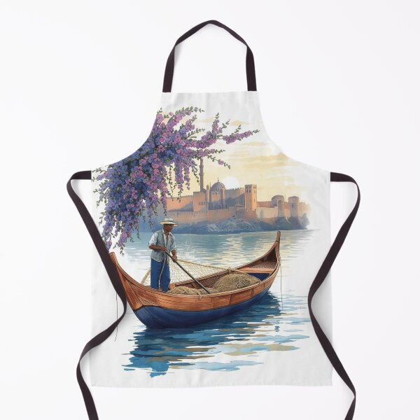 Item preview, Traditional Tunisian Fisherman at Dawn with Bougainvillea Boat designed and sold by carthagia.