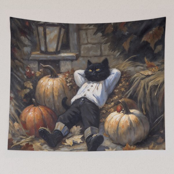 Item preview, Relaxed Black Cat Halloween Pumpkin Autumn Art designed and sold by DarkHolyQueen.