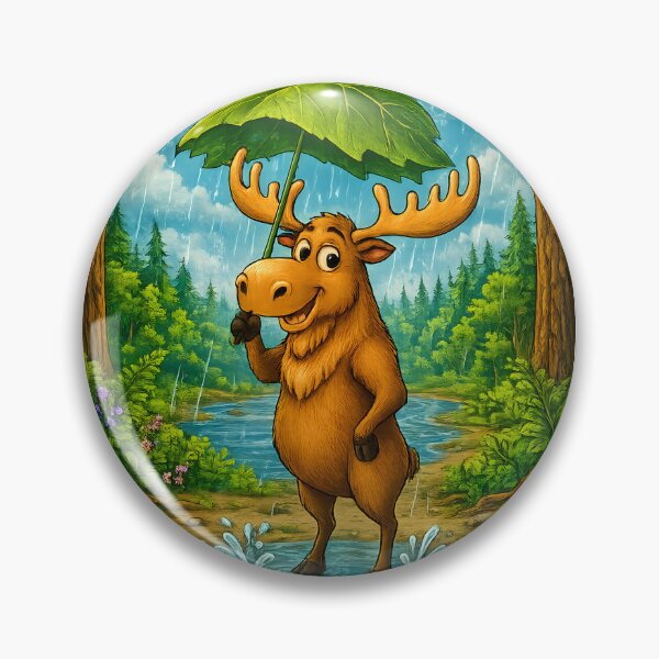 Item preview, Rainy Day Moose | Whimsical Forest Nature Art designed and sold by Clothes With Smiling Animals Walt Gral.