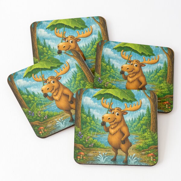 Item preview, Rainy Day Moose | Whimsical Forest Nature Art designed and sold by Clothes With Smiling Animals Walt Gral.