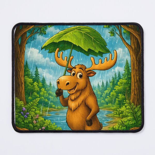 Item preview, Rainy Day Moose | Whimsical Forest Nature Art designed and sold by Clothes With Smiling Animals Walt Gral.