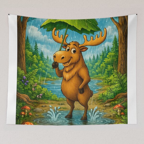 Item preview, Rainy Day Moose | Whimsical Forest Nature Art designed and sold by Clothes With Smiling Animals Walt Gral.
